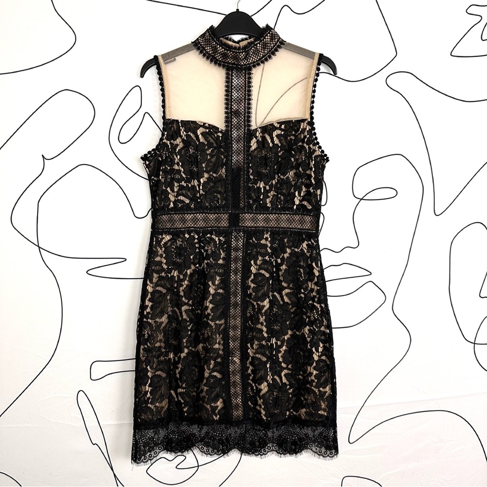Meghan Los Angeles Black Mesh Lace Mini Dress